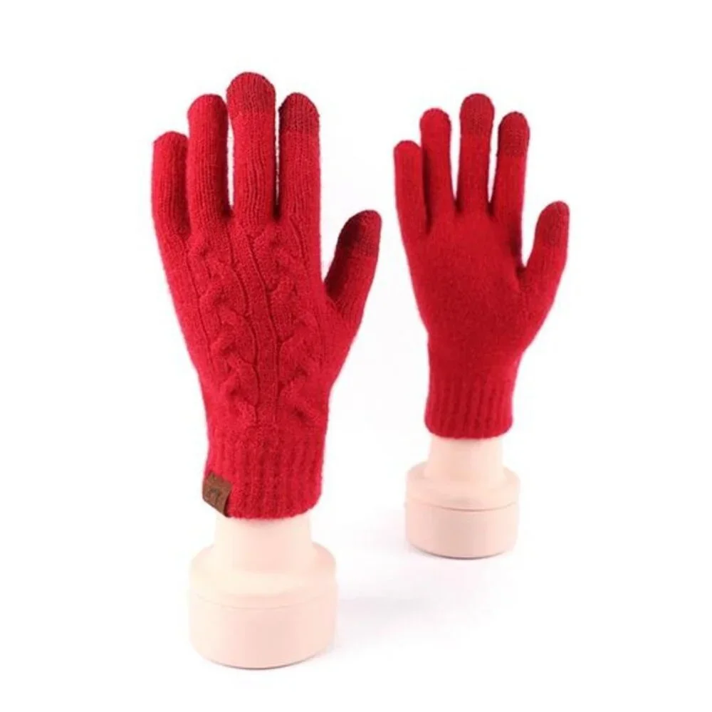 Heart Pattern Knitted Touchscreen Gloves